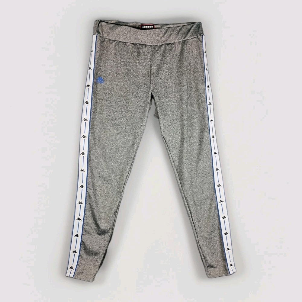 Kappa Leggings Women Large Gray Logo Tape Athletic Soccer Jogger